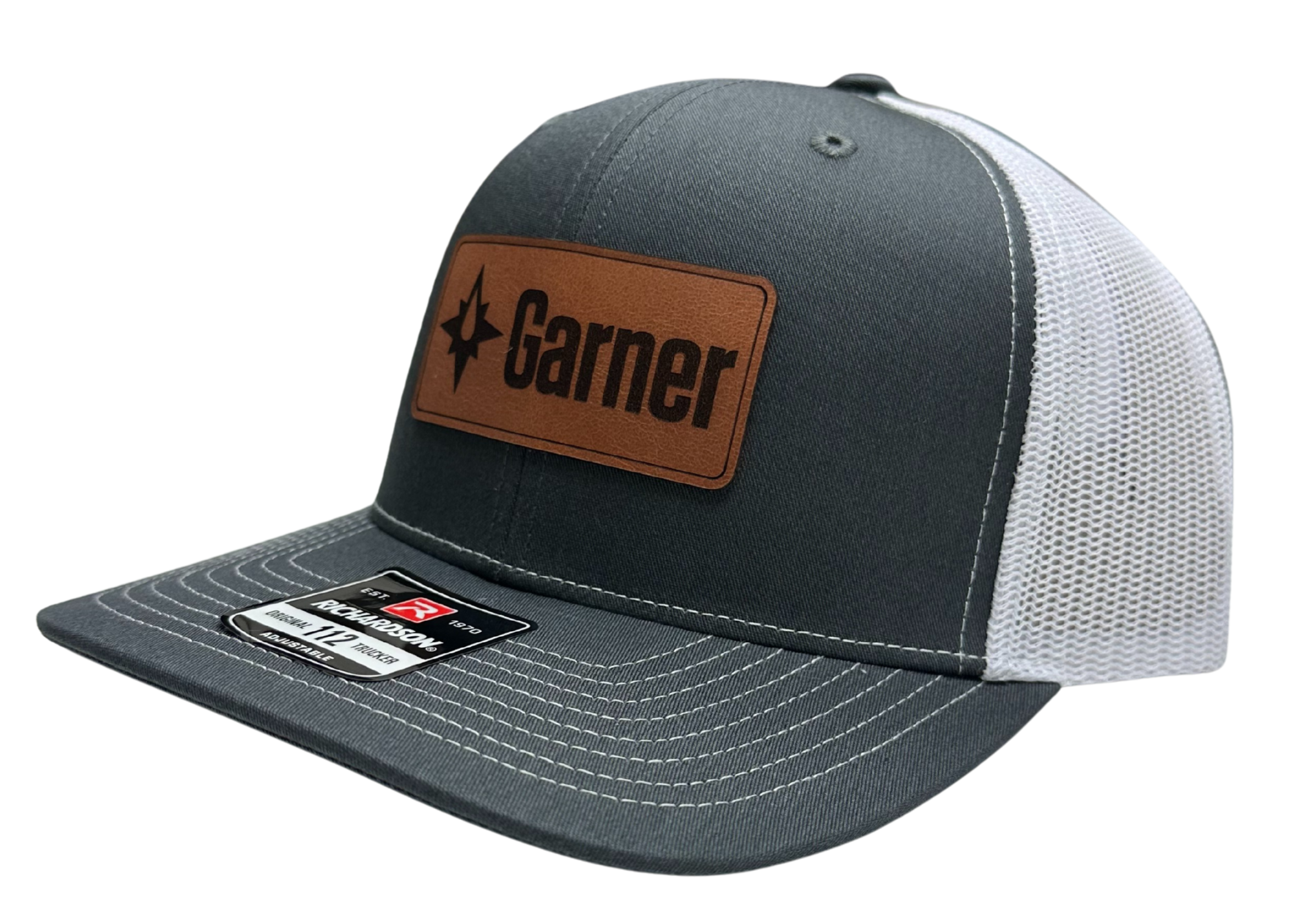 Garner Leather Patch Hat - Dark Grey/White
