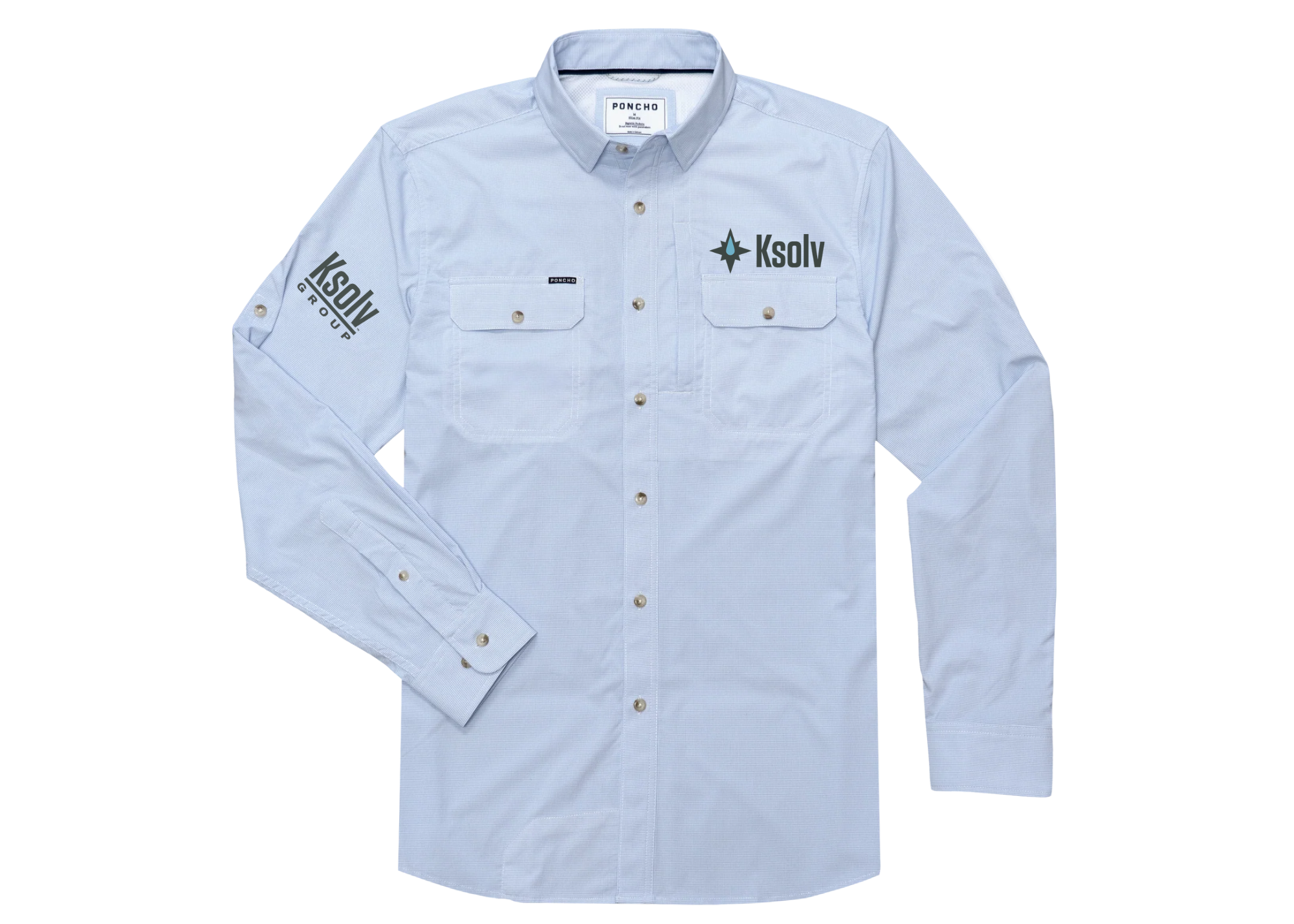 Long Sleeve K-Solv Poncho Shirt - Blue/White Checkered